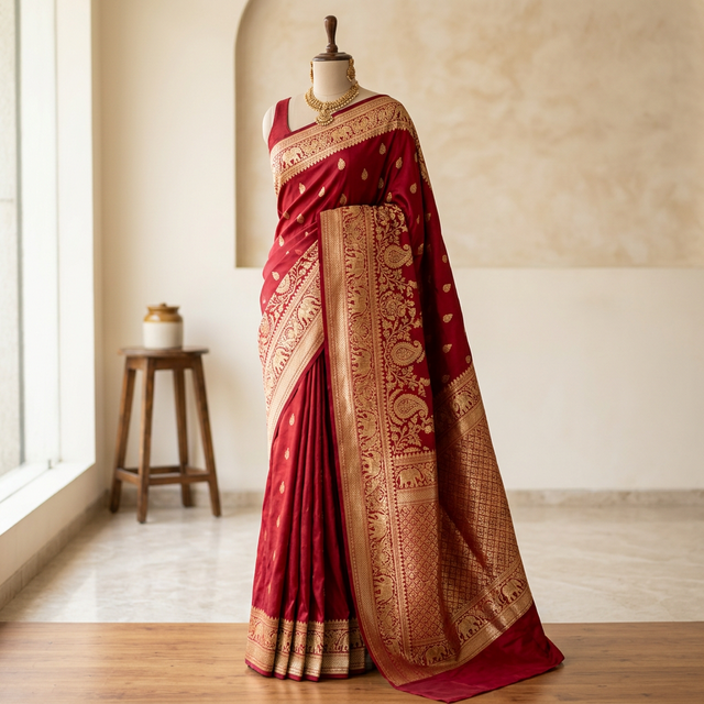 Crimson Banarasi Silk Saree